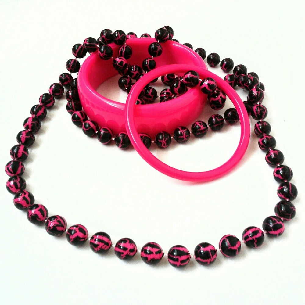Pink and Black Bracelets & Necklace Set